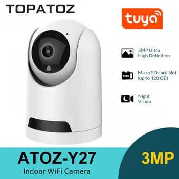 TOPATOZ Tuya Smart 3MP WiFi IP Kameras Kustības detektors Nakts Redzamības Mājas Drošības Novērošanas Kameras Telpās Baby Monitor
