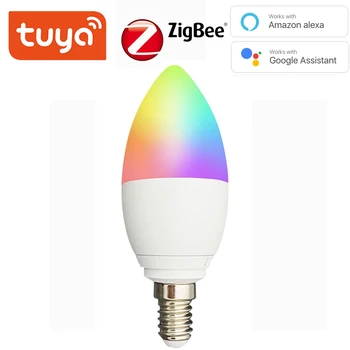 Tuya Zigbee 3.0 Smart Sveču Spuldze Ar Alexa, Google Home Balss Kontroles RGBCW 5W LED Lampu Droselēm ar 