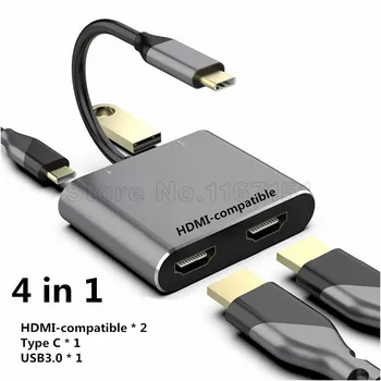 USB C Hub Adapteris 4K 60hz, lai Dual HDMI saderīgā Ekrānā Expansion Type C dokstacija Par Macbook Klēpjdatoru, Mobilo Telefonu, DATORU,