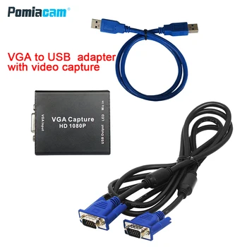 VGA USB adapteris pārveidotājs ar audio un video uztveršanas kartes 1080p Disks-free augstas difinition attēlu quarity