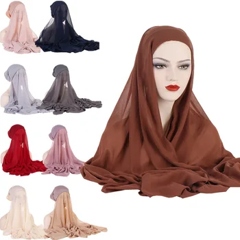 Viens Gabals Sievietēm Musulmaņu Instant Šifona Hijab ar Klp Hijabs Ar Underscarf Pārsega Garo Šalli Islāmu Lakatu Headwrap Turbante