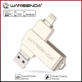 WANSENDA Metāla USB Flash Disks 128GB 256 GB Pen Drive 16GB 32GB 64GB Flashdisk 3.0 iPhone 14 Pro/13/12/11/XR Memory Stick
