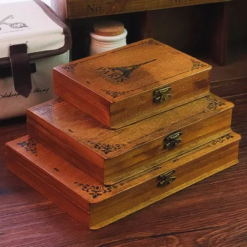 Zakka Retro pastkartes, dāvanu kastes, koka kastes plakana, taisnstūra tornis modelis uzglabāšanas kaste koka pastkarti kastes onsale~
