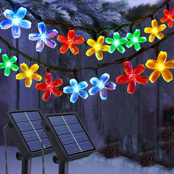 Āra LED Ziedu Saules String Gaismas Dārzs Koka Dekors Cherry Blossom String Gaismas Āra Ūdensizturīgs Pasaku Gaismas